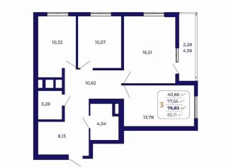 Продам трехкомнатную квартиру, 79.8 м2, Республика Башкортостан