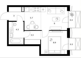 Продам 1-ком. квартиру, 34.9 м2, Москва, станция Бульвар Рокоссовского