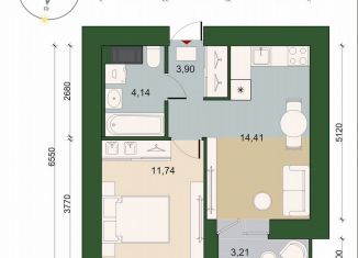 1-комнатная квартира на продажу, 35.8 м2, городской посёлок Новоселье, ЖК Уютный, Адмиралтейская улица, 6