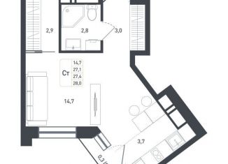 Продам квартиру студию, 27.4 м2, Московская область