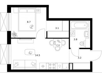 Продажа однокомнатной квартиры, 33.3 м2, Москва, станция Бульвар Рокоссовского