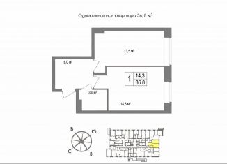 Продам однокомнатную квартиру, 36.8 м2, Тула, улица Маяковского, 39
