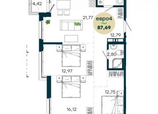 Продам 3-ком. квартиру, 87.69 м2, Иркутская область