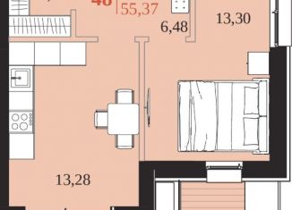 Продается однокомнатная квартира, 55.37 м2, Иркутск