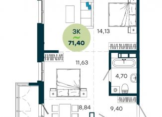 Продаю 3-комнатную квартиру, 71.4 м2, Иркутская область