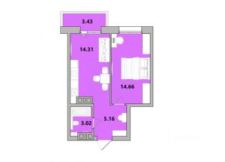 Продается однокомнатная квартира, 40.58 м2, Иркутск