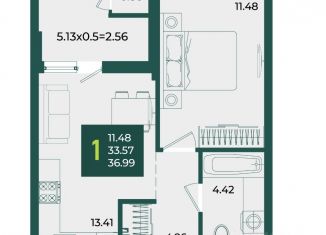 Продается однокомнатная квартира, 36.99 м2, Краснодар