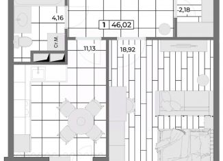 Продается однокомнатная квартира, 44.43 м2, Орёл, микрорайон Мясокомбинат