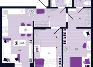 Продается 3-комнатная квартира, 65.5 м2, Тула