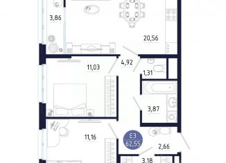 Продажа 2-ком. квартиры, 62.55 м2, Тула, Пролетарский территориальный округ