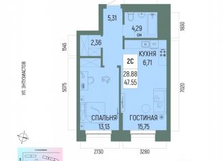 Продается 2-комнатная квартира, 47.55 м2, Уфа