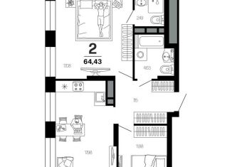 Продается 2-ком. квартира, 64.43 м2, Рязанская область