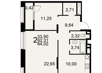 Продам 2-комнатную квартиру, 64 м2, Рязань, Московское шоссе, 49к1, ЖК Акцент