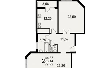 Продам 2-комнатную квартиру, 77.7 м2, Рязань, Славянский проспект, 12
