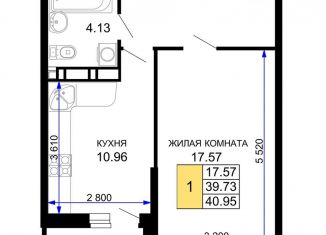 Продаю 1-комнатную квартиру, 41 м2, Краснодар, Музыкальный микрорайон