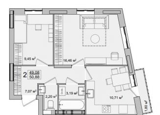 Продажа 2-ком. квартиры, 49.1 м2, Ульяновск, улица Защитников Отечества, 25, Ленинский район