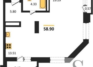 Продажа 1-комнатной квартиры, 58.9 м2, Новосибирск, улица Дуси Ковальчук, 238, ЖК Дом на Плановой