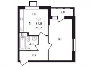 Продается 1-ком. квартира, 40.6 м2, деревня Кабицыно, жилой комплекс Соседи, 1