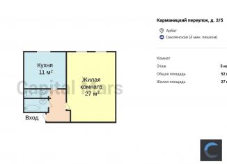 1-комнатная квартира в аренду, 52 м2, Москва, Карманицкий переулок, 2/5, Карманицкий переулок