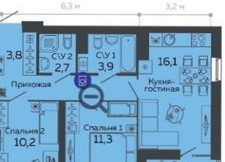 Продам двухкомнатную квартиру, 56.8 м2, Екатеринбург, улица Данилы Зверева, 17А, ЖК Даниловский