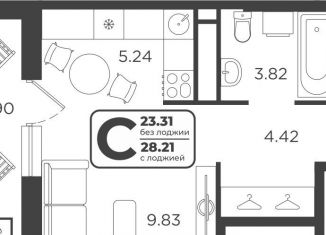 Квартира на продажу студия, 23.1 м2, Тюмень, Холодильная улица, Центральный округ