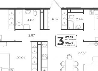 Продам 3-ком. квартиру, 89.3 м2, Тюмень, Холодильная улица