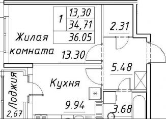 Продается однокомнатная квартира, 36.5 м2, Санкт-Петербург, ЖК Модум, проспект Авиаконструкторов, 54