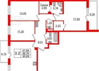 Продажа 3-комнатной квартиры, 91 м2, Санкт-Петербург, ЖК Солнечный Город. Резиденции, улица Владимира Пчелинцева, 4