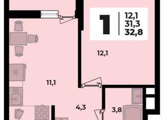 Продается однокомнатная квартира, 32.8 м2, аул Новая Адыгея