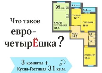 Продаю трехкомнатную квартиру, 100 м2, Калининград