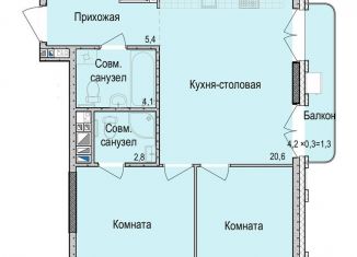 Продаю двухкомнатную квартиру, 55.1 м2, Ижевск, Центральный жилой район