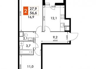 Продажа 2-ком. квартиры, 56.6 м2, посёлок Развилка, ЖК Римский