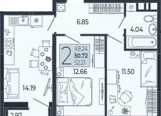 2-комнатная квартира на продажу, 50.7 м2, Краснодар, Центральный внутригородской округ, Главная городская площадь