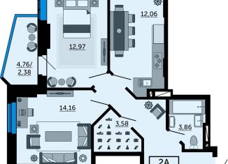 2-ком. квартира на продажу, 60.7 м2, Ростов-на-Дону, улица 23-я Линия, 54с12, ЖК Город у Реки