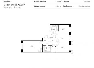 Продажа трехкомнатной квартиры, 76.6 м2, Санкт-Петербург, муниципальный округ Волковское, жилой комплекс Аэронавт, 1