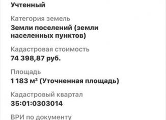 Продажа земельного участка, 11.8 сот., Вологодская область, А-215, 147-й километр