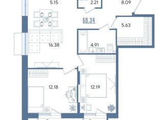 Продажа двухкомнатной квартиры, 68.3 м2, Казань, Авиастроительный район