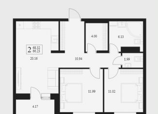 Продается 2-комнатная квартира, 68.3 м2, посёлок Путёвка