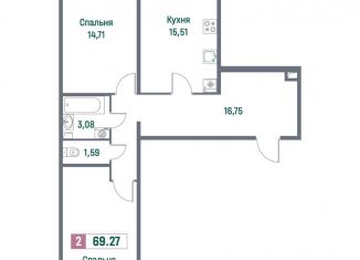 Продаю 2-комнатную квартиру, 69.3 м2, Ленинградская область