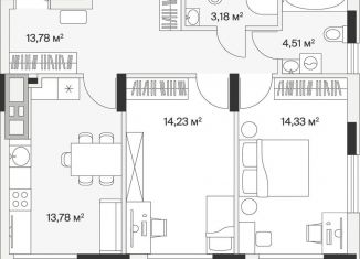 Продам двухкомнатную квартиру, 64.7 м2, Калининградская область