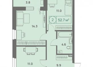 Продается двухкомнатная квартира, 52.7 м2, Пермь, Дзержинский район, Трамвайная улица, 27