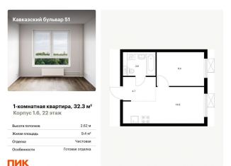 Продам 1-комнатную квартиру, 32.3 м2, Москва, жилой комплекс Кавказский Бульвар 51, 1.6, метро Кантемировская