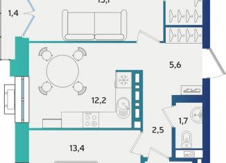 Продам 2-комнатную квартиру, 57.9 м2, Татарстан