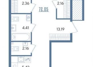 Двухкомнатная квартира на продажу, 72.1 м2, Казань, Авиастроительный район, улица Годовикова