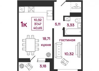 Продается однокомнатная квартира, 40.7 м2, Пенза, улица Баталина, 31