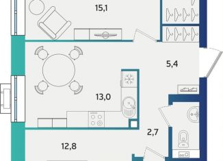 Продается двухкомнатная квартира, 58.8 м2, Татарстан