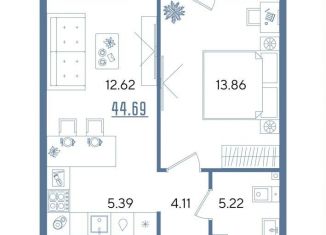 Продается однокомнатная квартира, 44.7 м2, Казань, Авиастроительный район