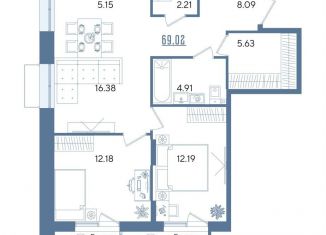 Продается 2-комнатная квартира, 69 м2, Казань