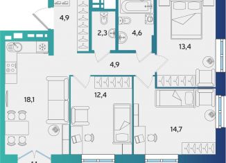 Продается трехкомнатная квартира, 75.6 м2, Альметьевск