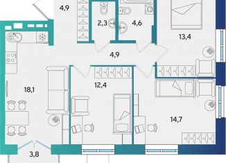 Продажа трехкомнатной квартиры, 76.4 м2, Альметьевск